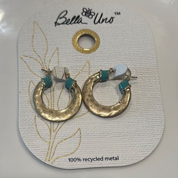 Gold and Turquoise Hoop Earrings - Picture 1 of 3